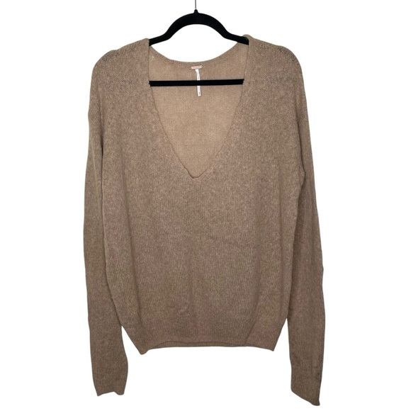 Free People Brown Alpaca Wool Blend V-Neck Sweater - Picture 2 of 11